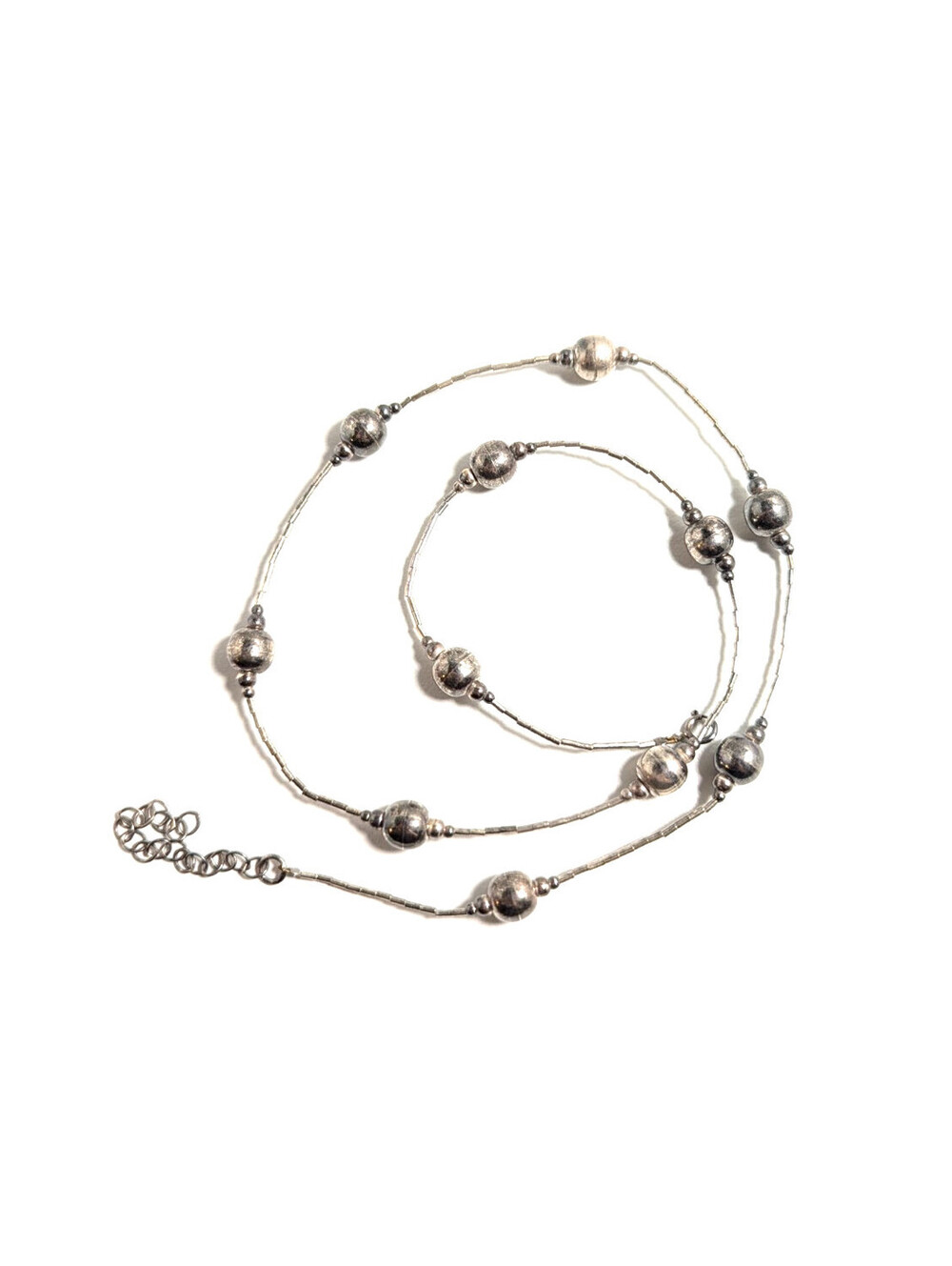 Casual Sterling Silver 925 Round 8mm Beaded Outdoor Fashion Necklace 52cm